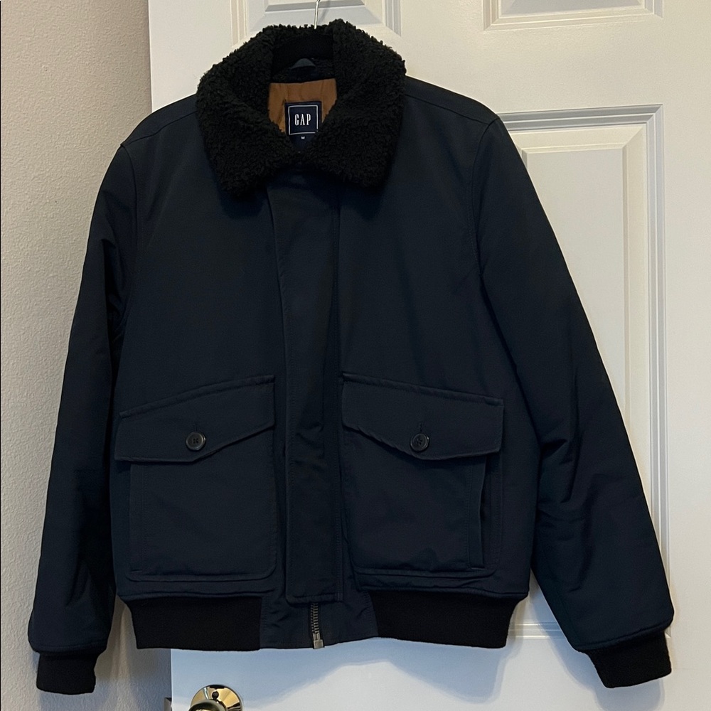 GAP Men's Dark Blue Jacket with Fleece Collar